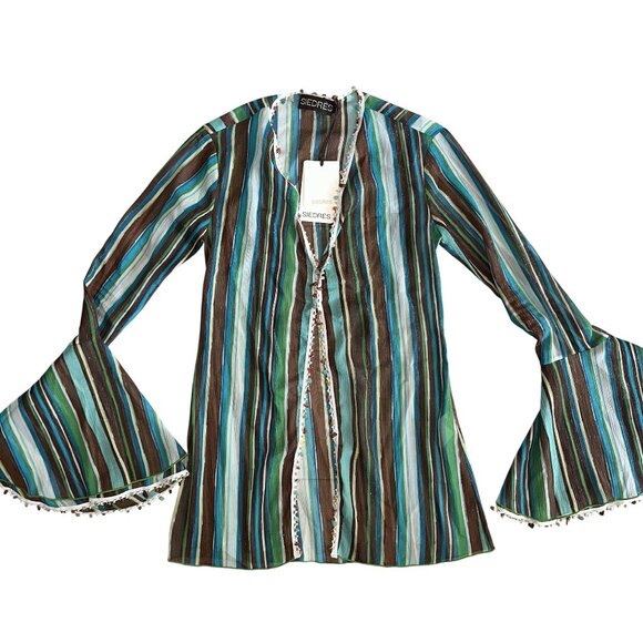 NWT SIEDRES Mati Bead-Embelllished Fluted Sleeve Lumiere Chiffon Shirt 34 XS - Picture 1 of 12
